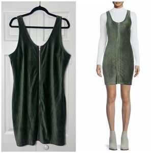 No Boundaries Olive Dark Green Velvet Corduroy Zipper Ribbed Mini Dress Sz XXL